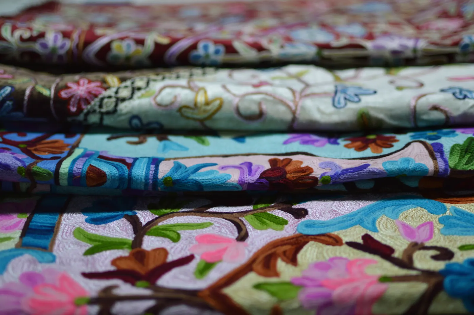 Kashmiri Embroidered Prayer Rug Collection in vibrant colourways