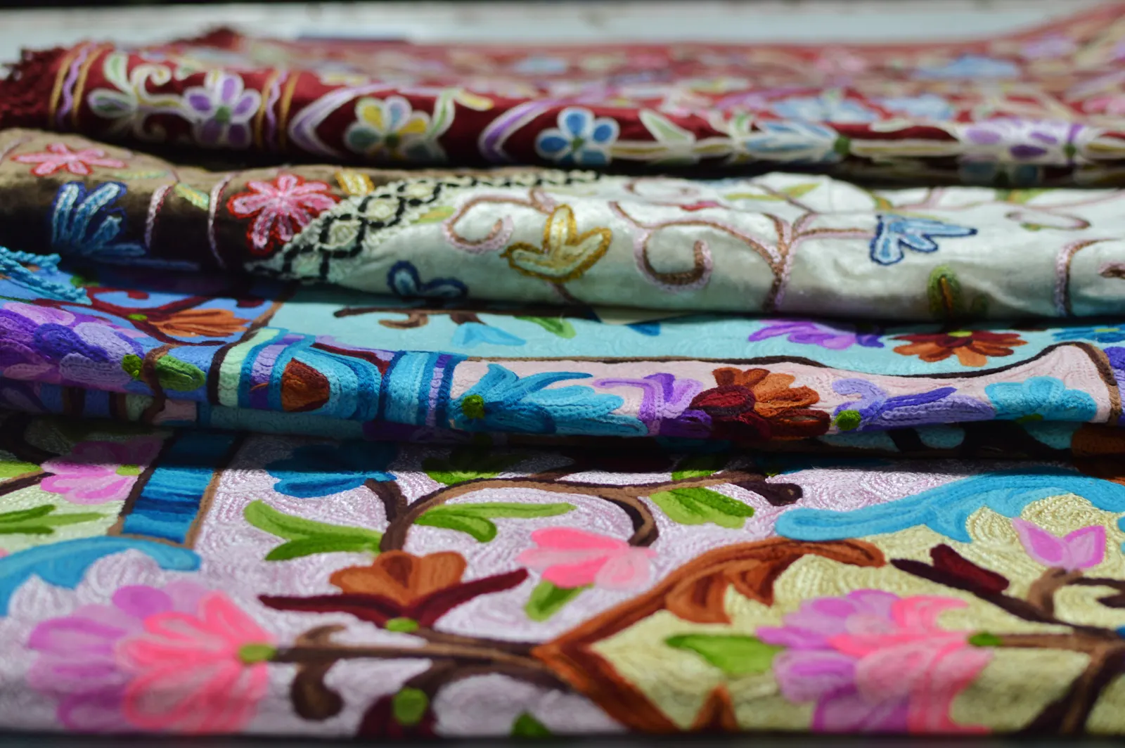 Kashmiri Floral Prayer Rug with vibrant embroidery